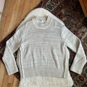 COS Cream/Silver Wool Blend High Neck Thick Knit Sweater